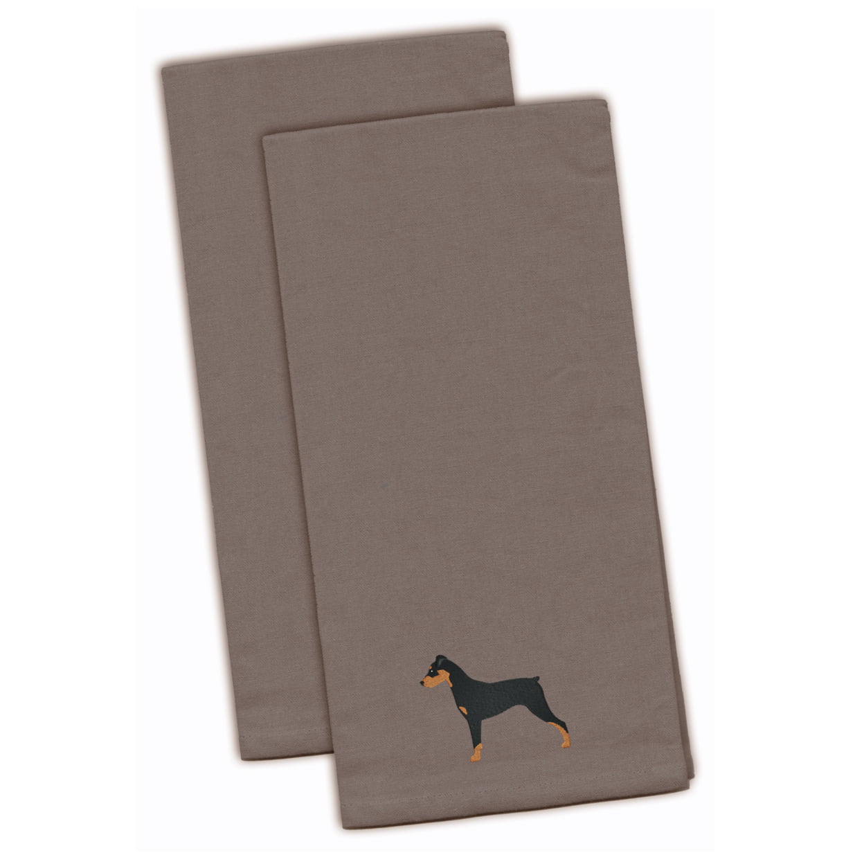 German Pinscher Gray Embroidered Kitchen Towel - Set of 2