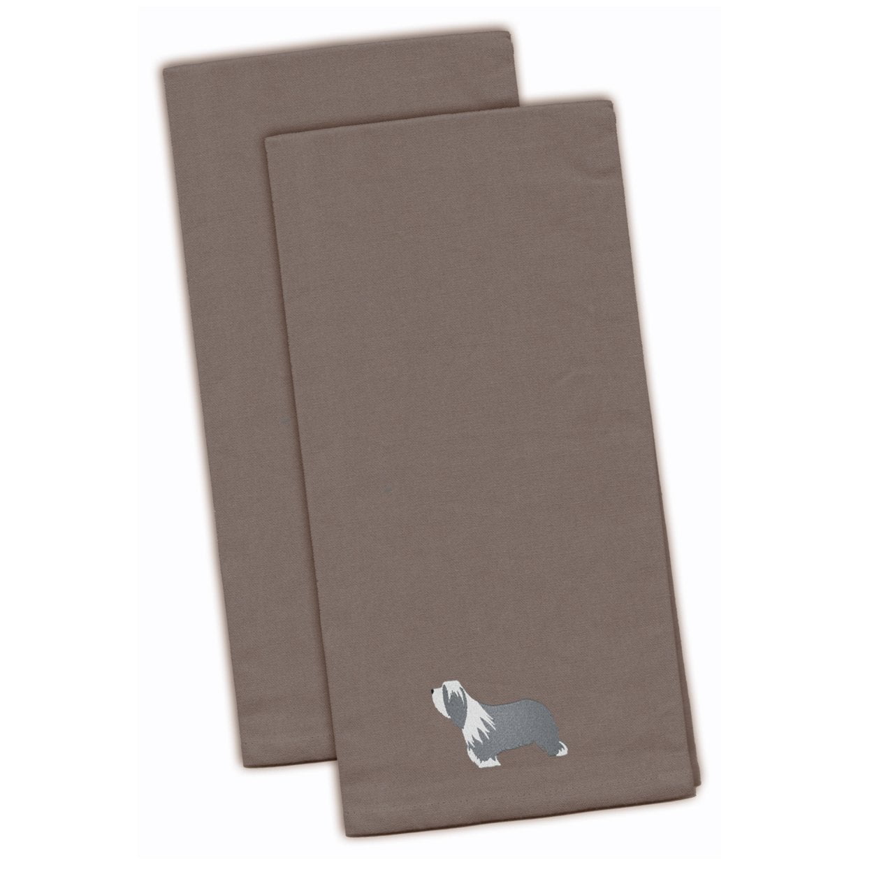 Bearded Collie Gray Embroidered Kitchen Towel - Set of 2