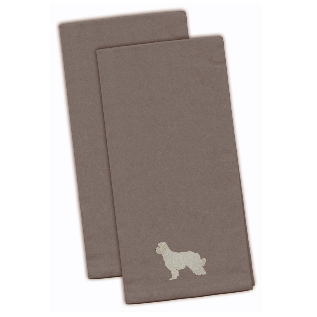 Pyrenean Shepherd Gray Embroidered Kitchen Towel - Set of 2