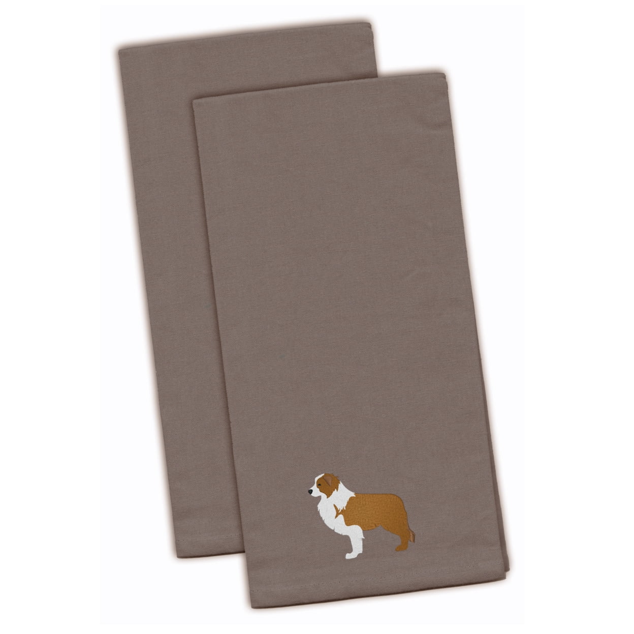 Picture of Carolines Treasures BB3422GYTWE Red Border Collie Gray Embroidered Kitchen Towel - Set of 2
