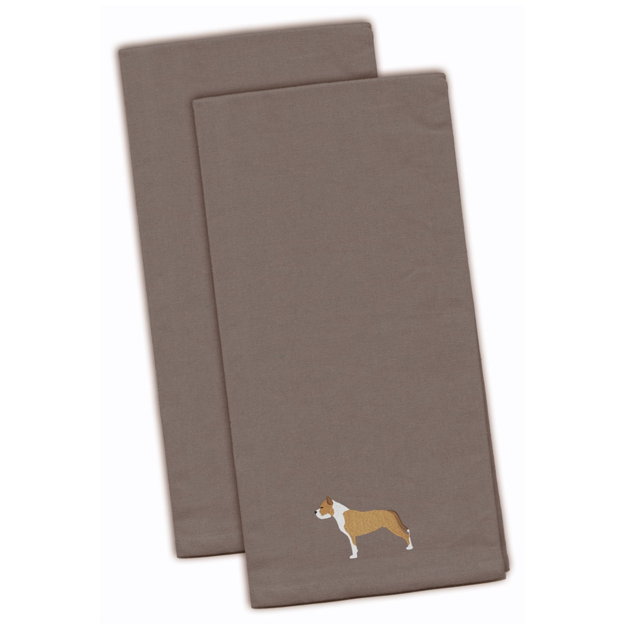 Picture of Carolines Treasures BB3454GYTWE Staffordshire Bull Terrier Gray Embroidered Kitchen Towel - Set of 2