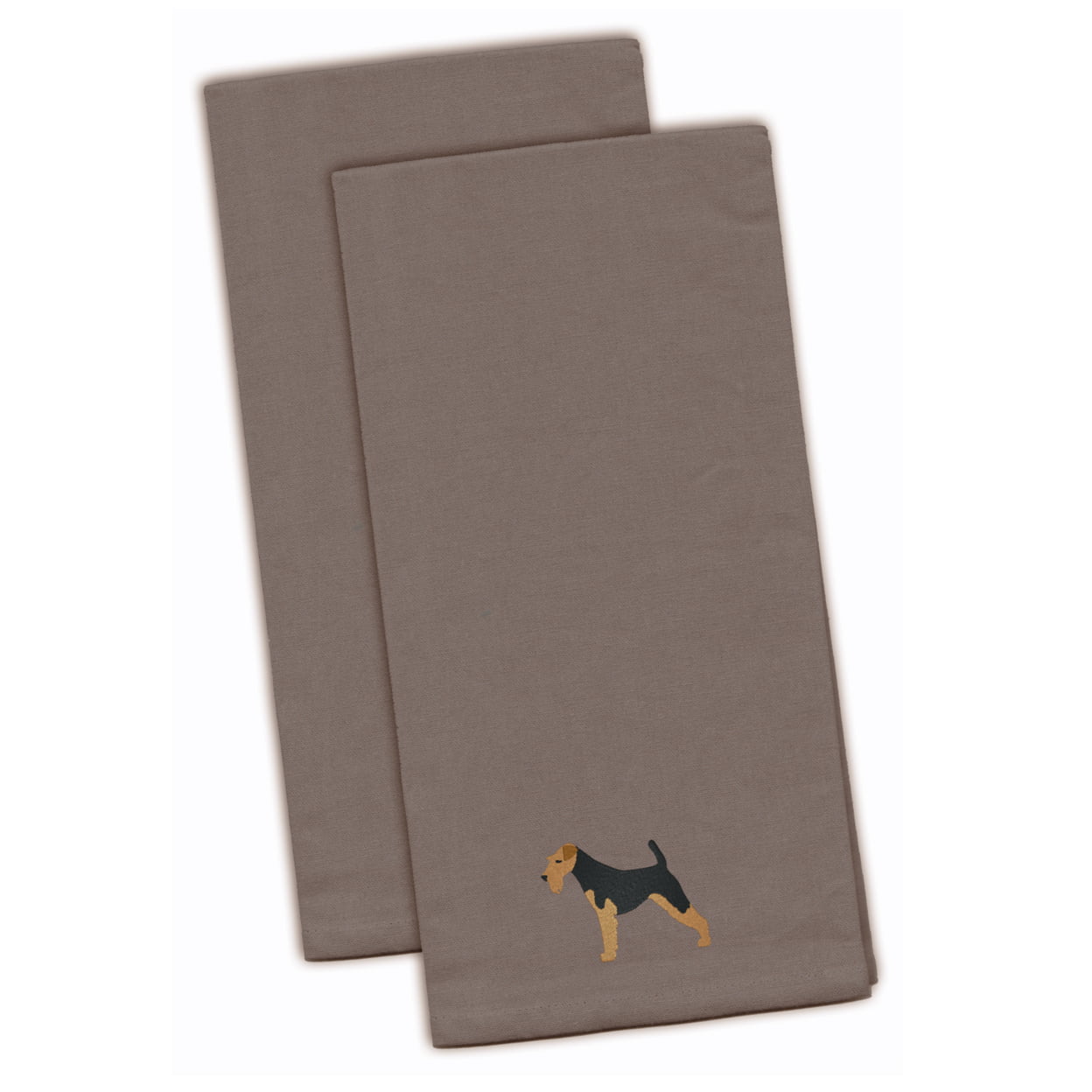 Picture of Carolines Treasures BB3457GYTWE Airedale Terrier Gray Embroidered Kitchen Towel - Set of 2