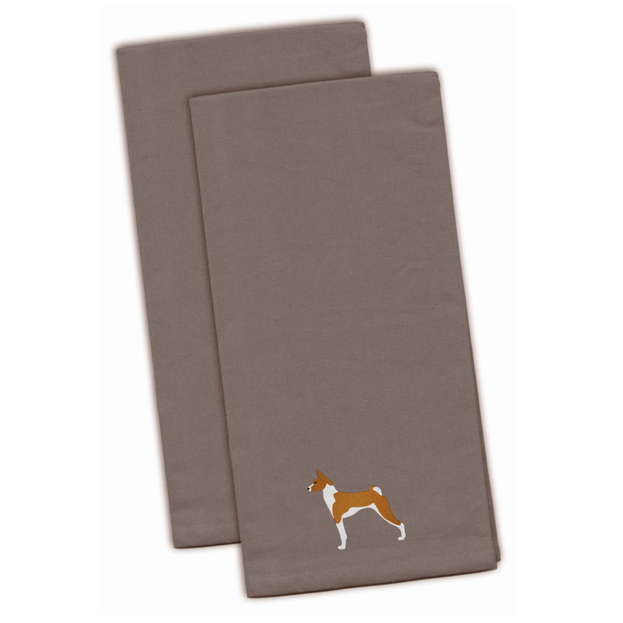 Basenji Gray Embroidered Kitchen Towel - Set of 2