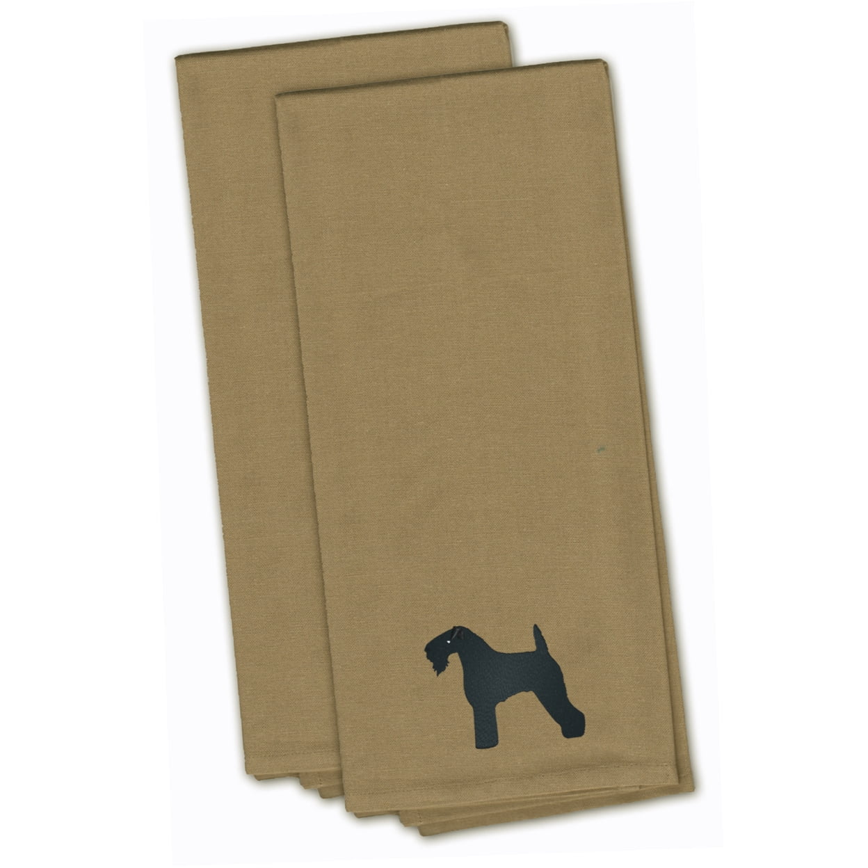 Picture of Carolines Treasures BB3392TNTWE Kerry Blue Terrier Tan Embroidered Kitchen Towel - Set of 2