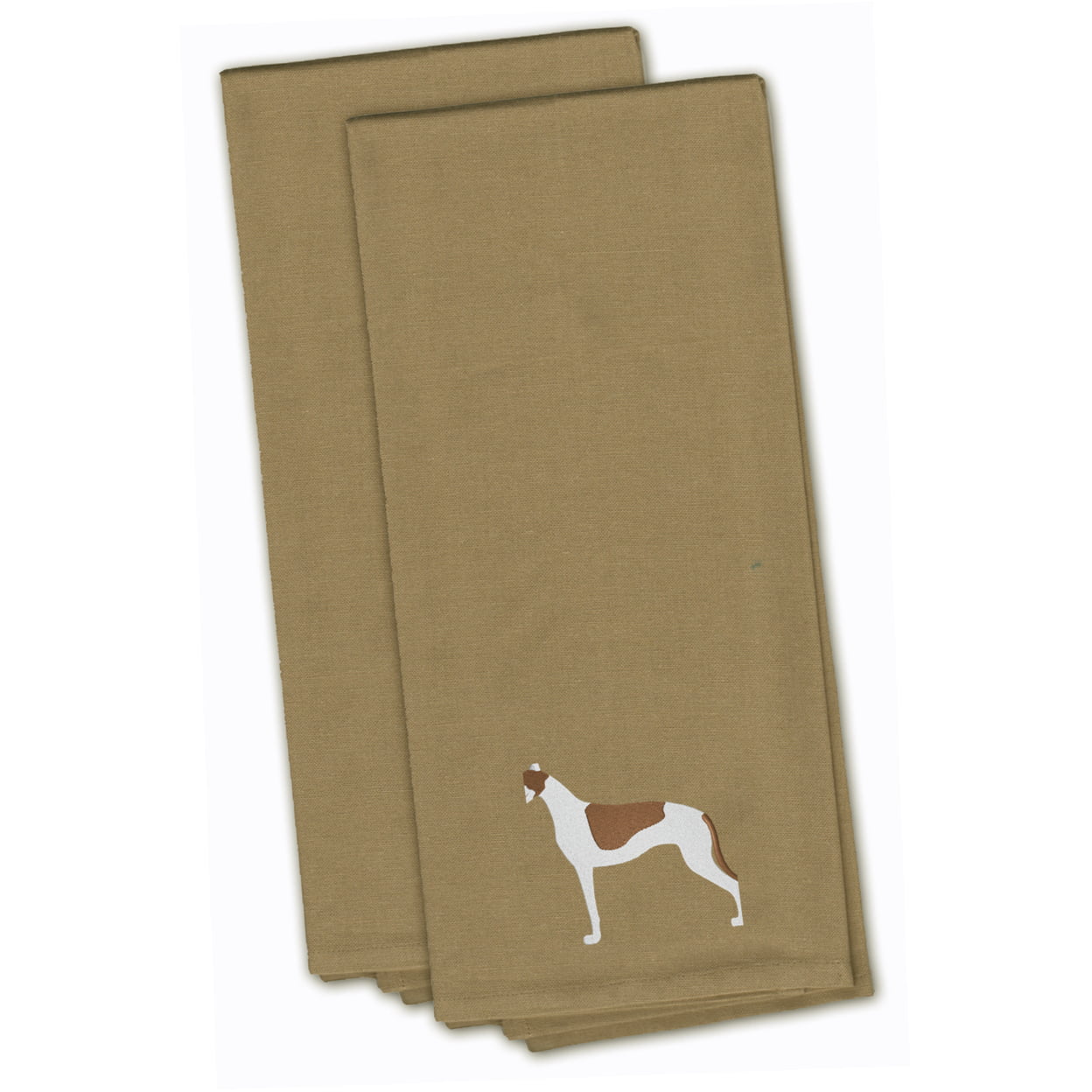 Greyhound Tan Embroidered Kitchen Towel - Set of 2
