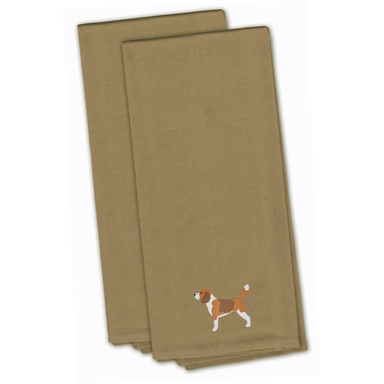 Beagle Tan Embroidered Kitchen Towel - Set of 2