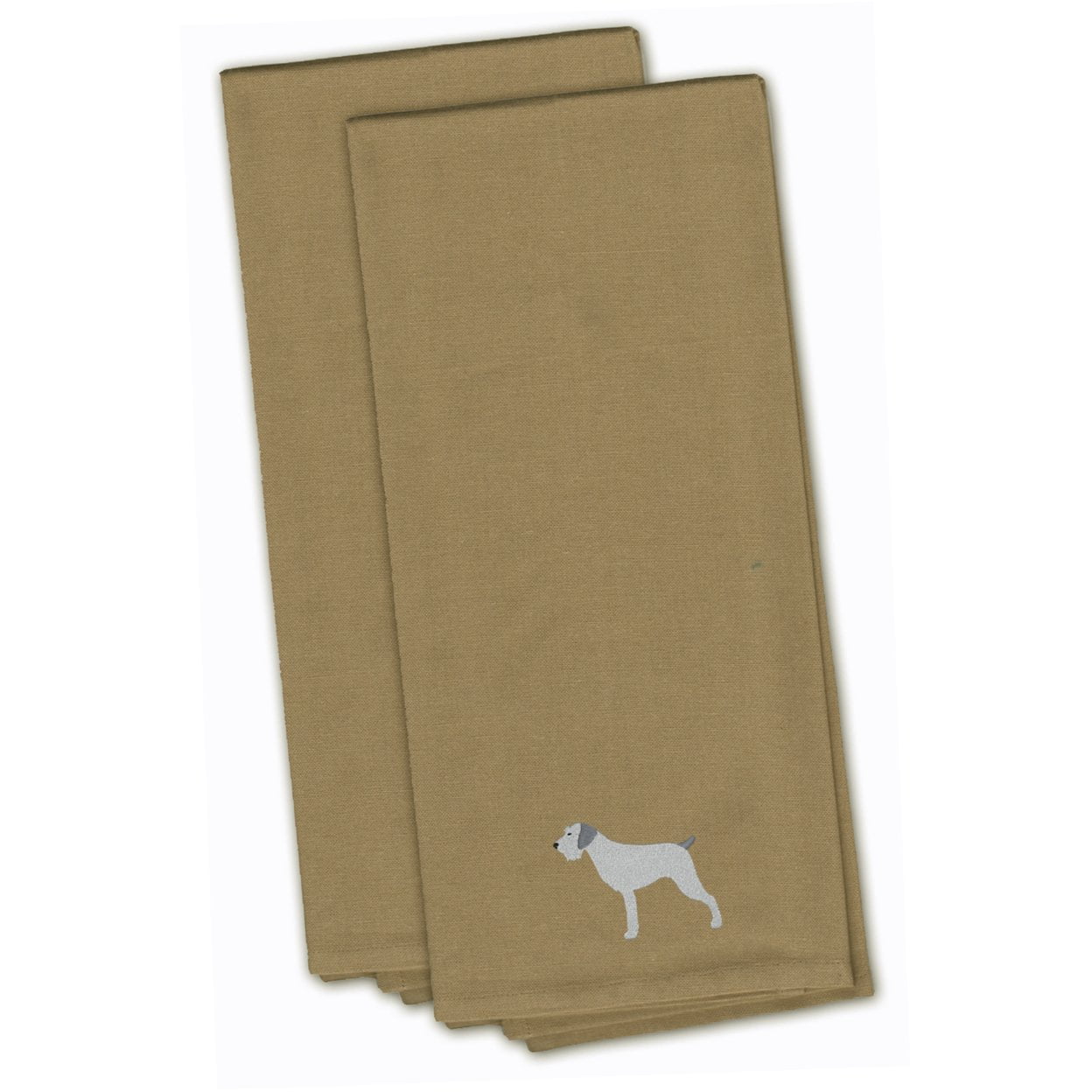 German Wirehaired Pointer Tan Embroidered Kitchen Towel - Set of 2