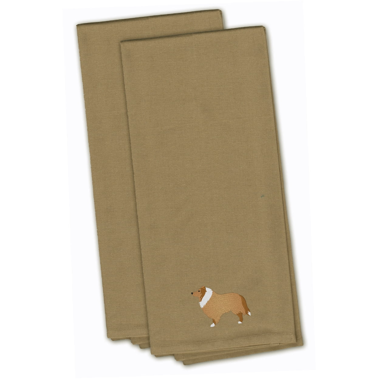 Collie Tan Embroidered Kitchen Towel - Set of 2