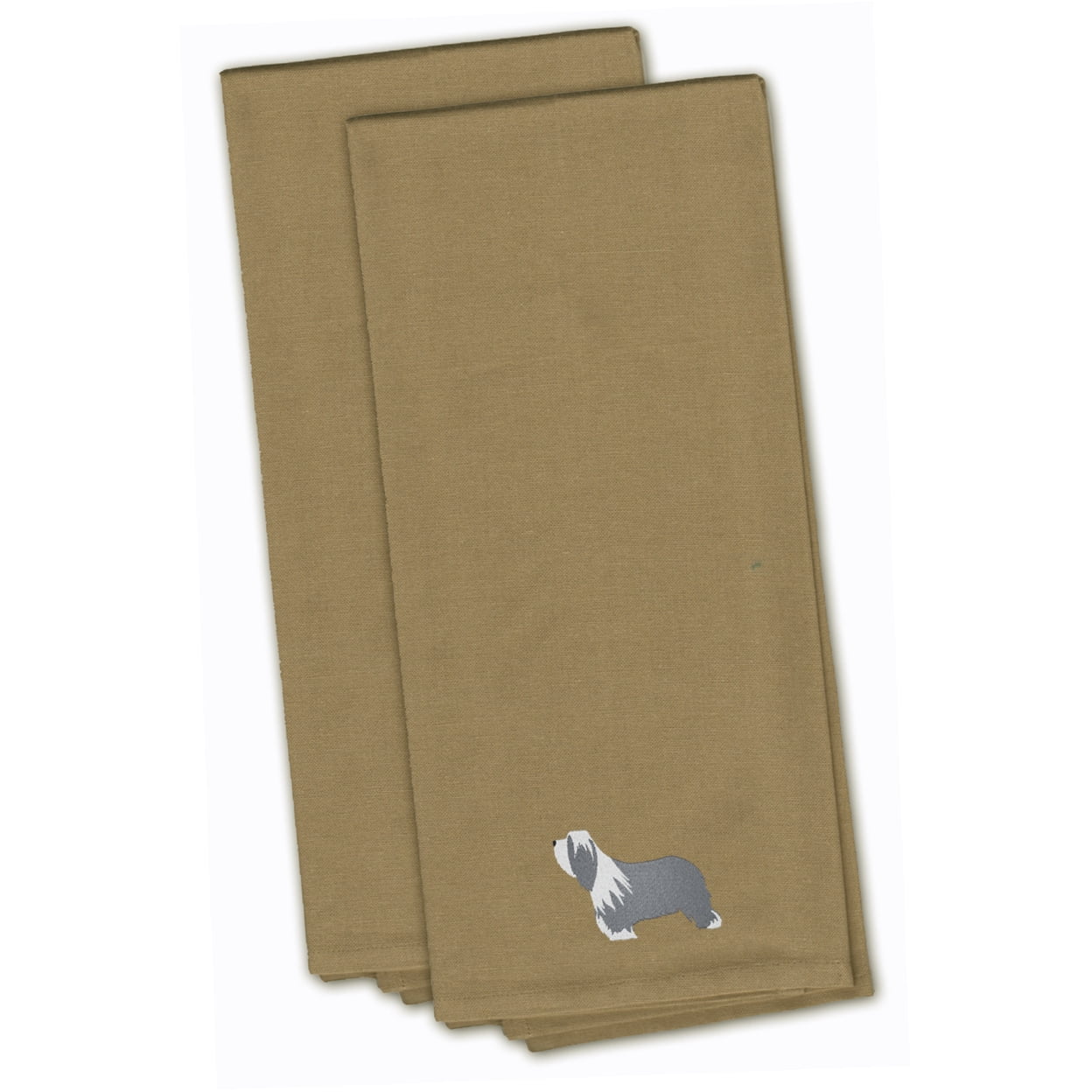 Bearded Collie Tan Embroidered Kitchen Towel - Set of 2