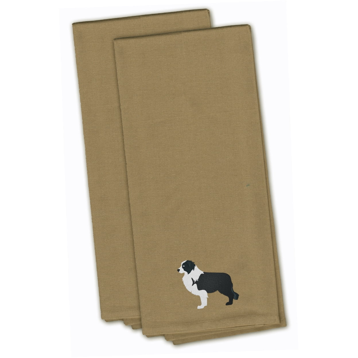 Picture of Carolines Treasures BB3423TNTWE Black Border Collie Tan Embroidered Kitchen Towel - Set of 2