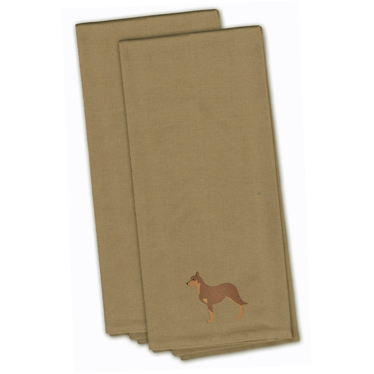 Picture of Carolines Treasures BB3429TNTWE Australian Kelpie Dog Tan Embroidered Kitchen Towel - Set of 2