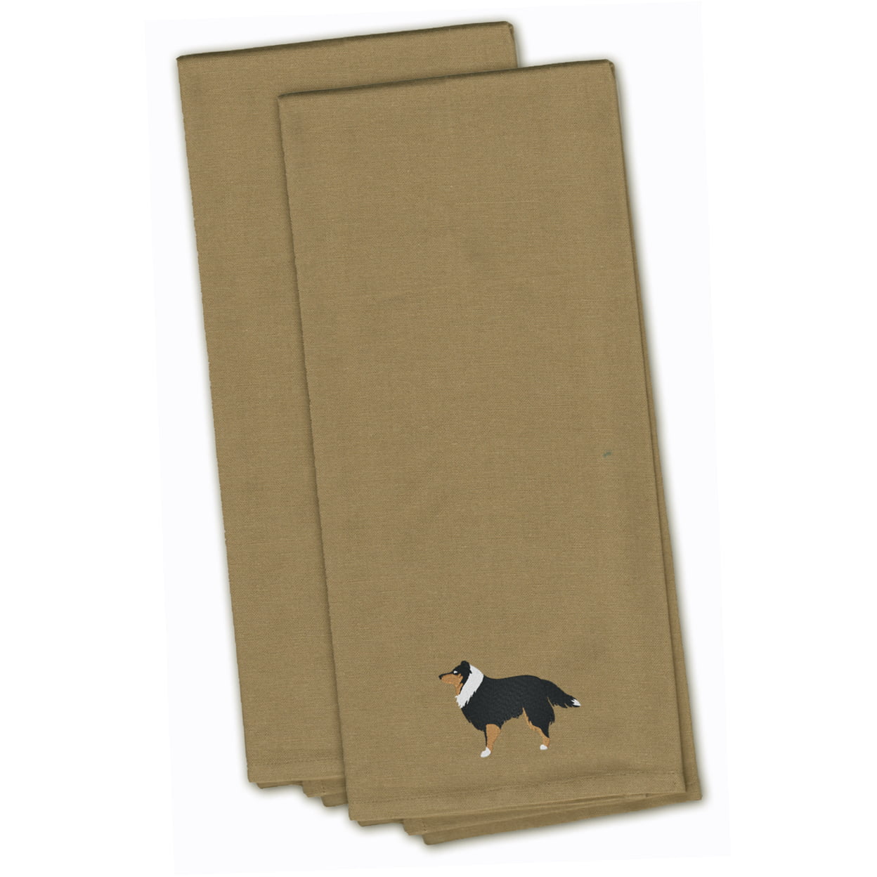 Picture of Carolines Treasures BB3430TNTWE Sheltie & Shetland Sheepdog Tan Embroidered Kitchen Towel - Set of 2