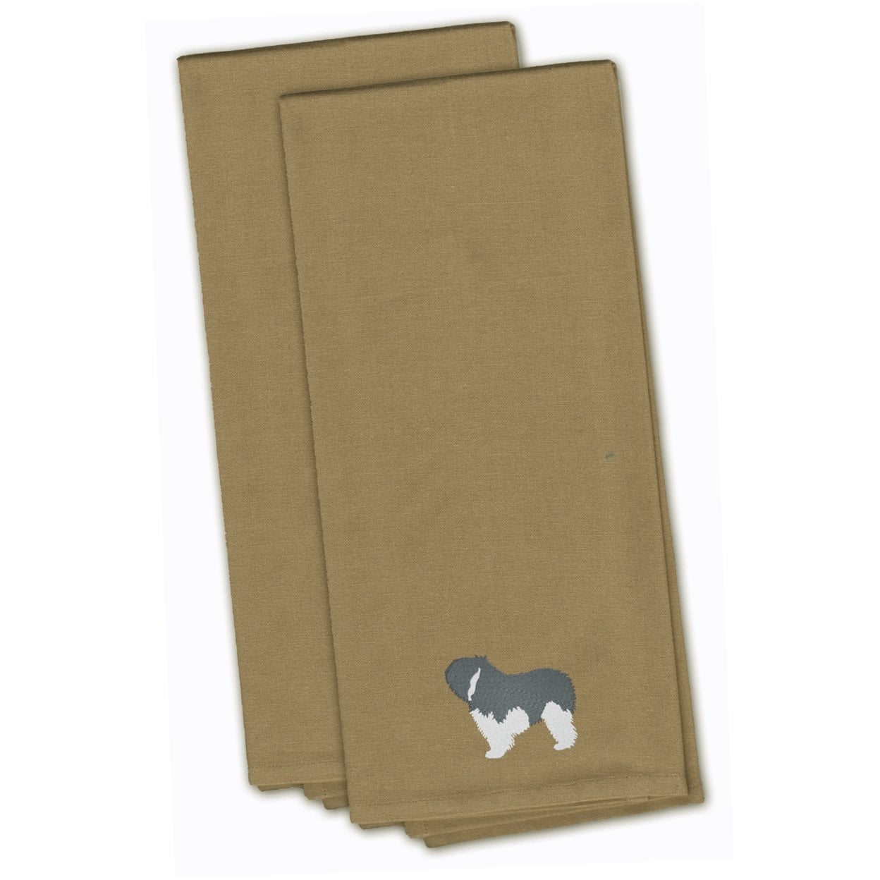 Picture of Carolines Treasures BB3432TNTWE Polish Lowland Sheepdog Dog Tan Embroidered Kitchen Towel - Set of 2