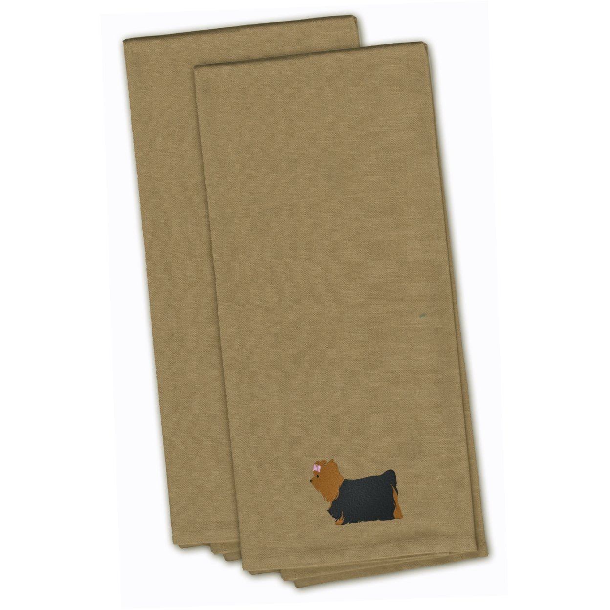 Picture of Carolines Treasures BB3434TNTWE Yorkshire Terrier Yorkie Tan Embroidered Kitchen Towel - Set of 2