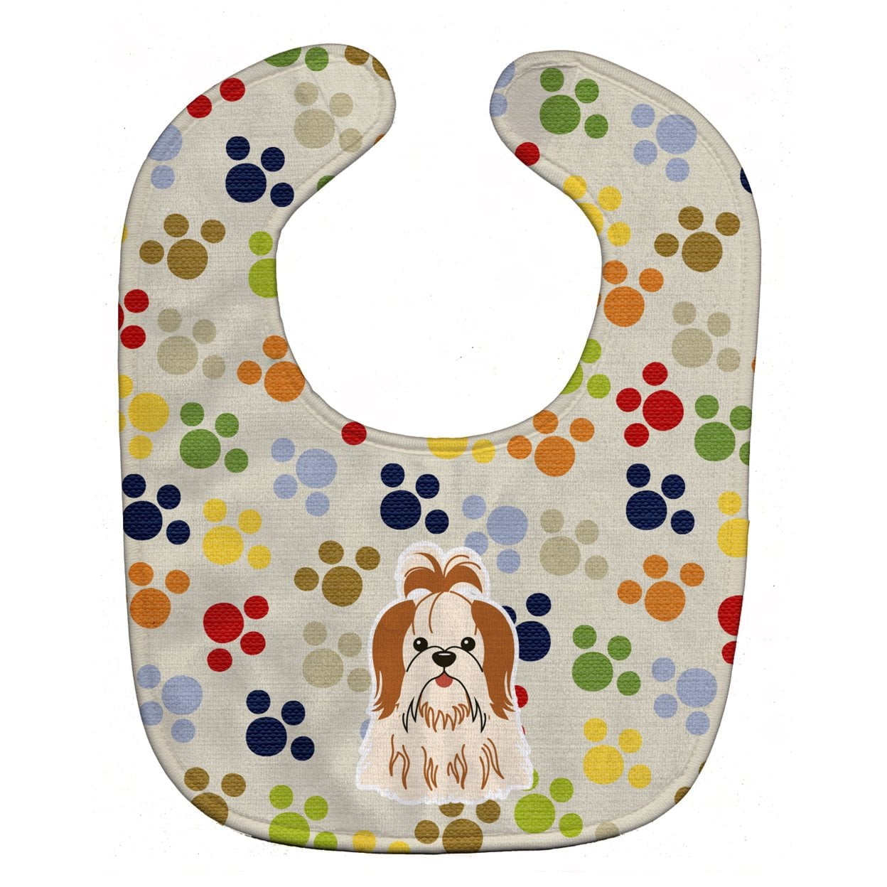 Pawprints Shih Tzu Red White Baby Bib