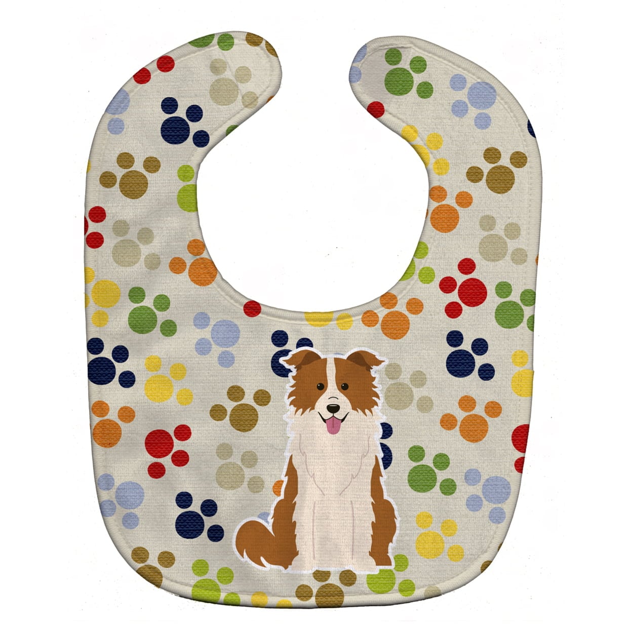 Pawprints Border Collie Red White Baby Bib