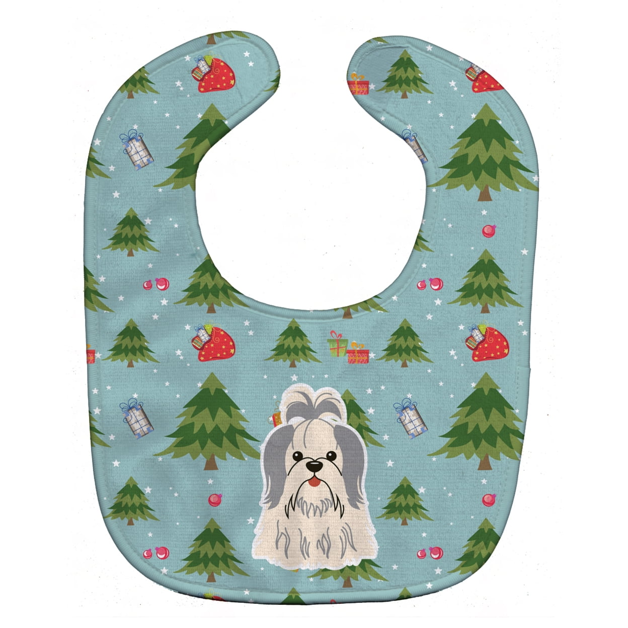 Christmas Shih Tzu Silver & White Baby Bib