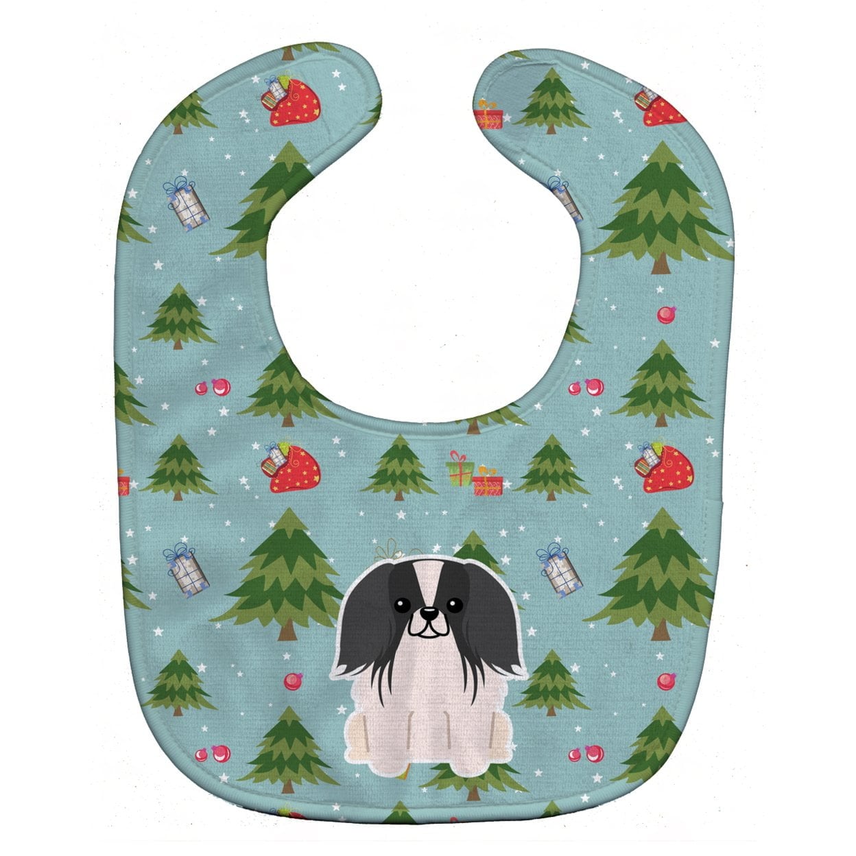 Christmas Pekingnese Black & White Baby Bib