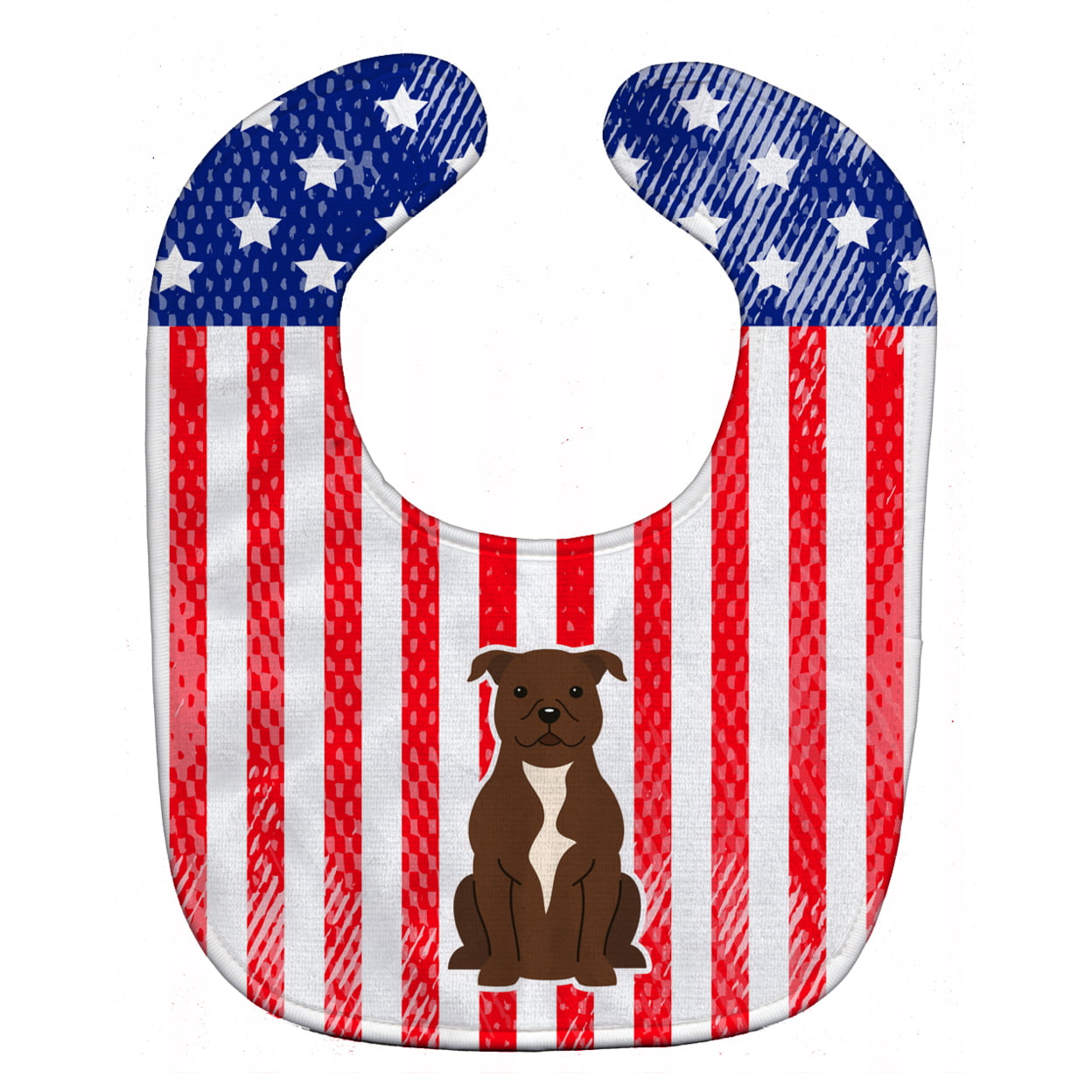 Picture of Carolines Treasures BB3043BIB Patriotic USA Staffordshire Bull Terrier Chocolate Baby Bib