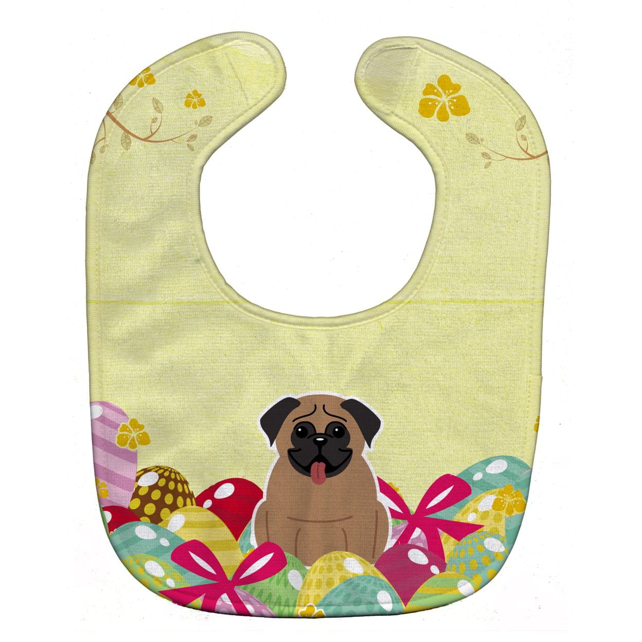 BB6005BIB Easter Eggs Pug Brown Baby Bib