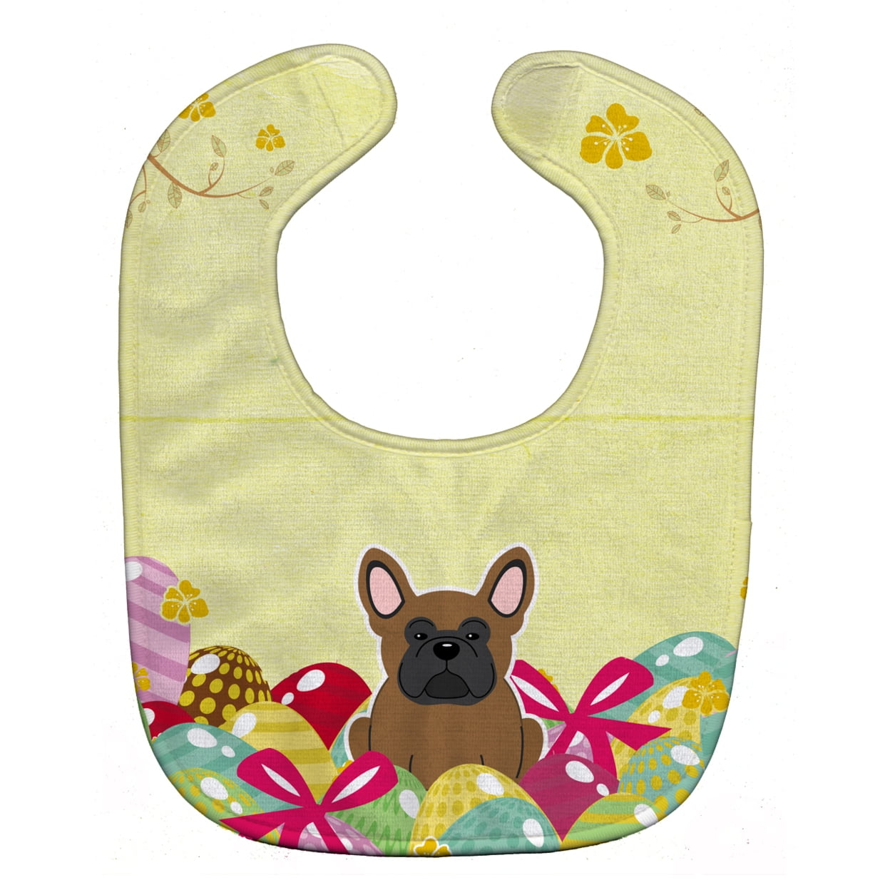 BB6013BIB Easter Eggs French Bulldog Brown Baby Bib