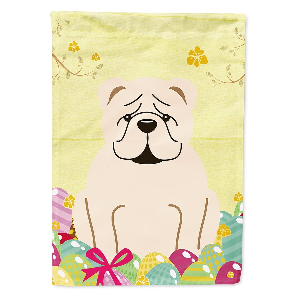 BB6123CHF Easter Eggs English Bulldog White Flag Canvas House Size