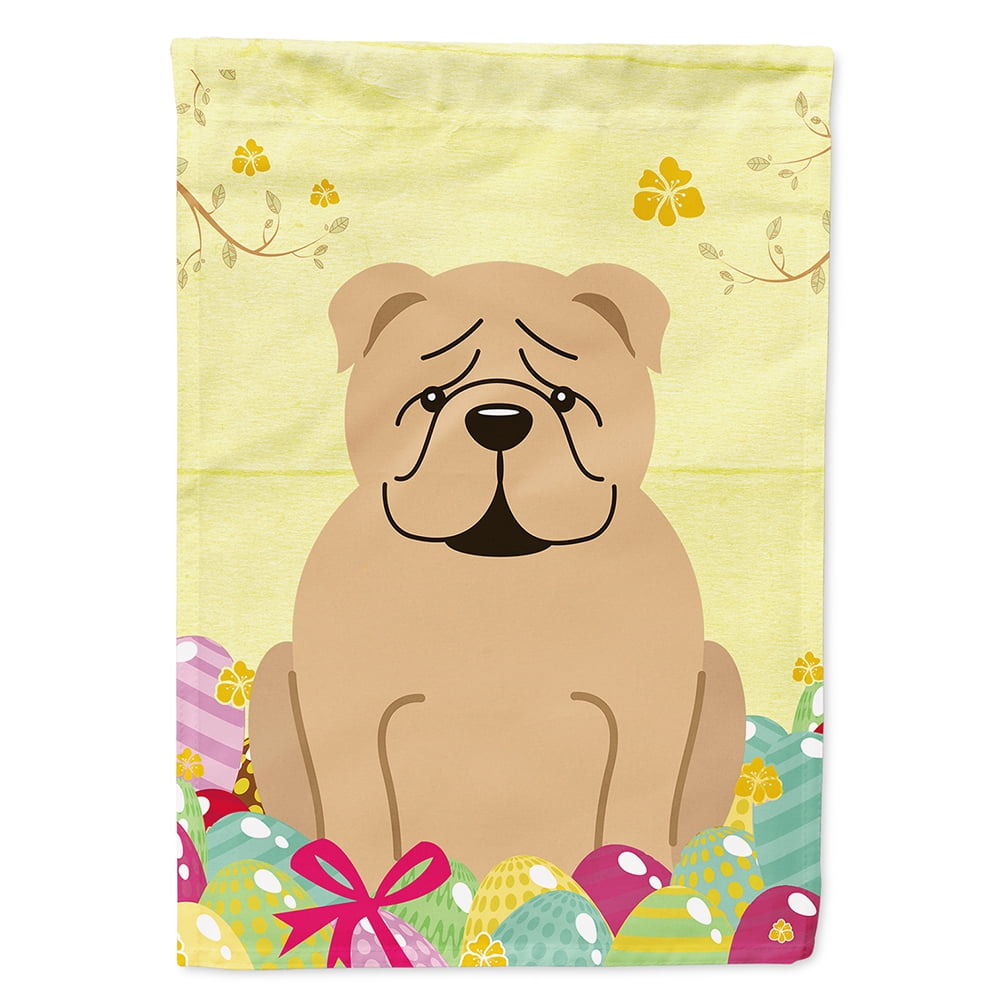 BB6124CHF Easter Eggs English Bulldog Fawn Flag Canvas House Size