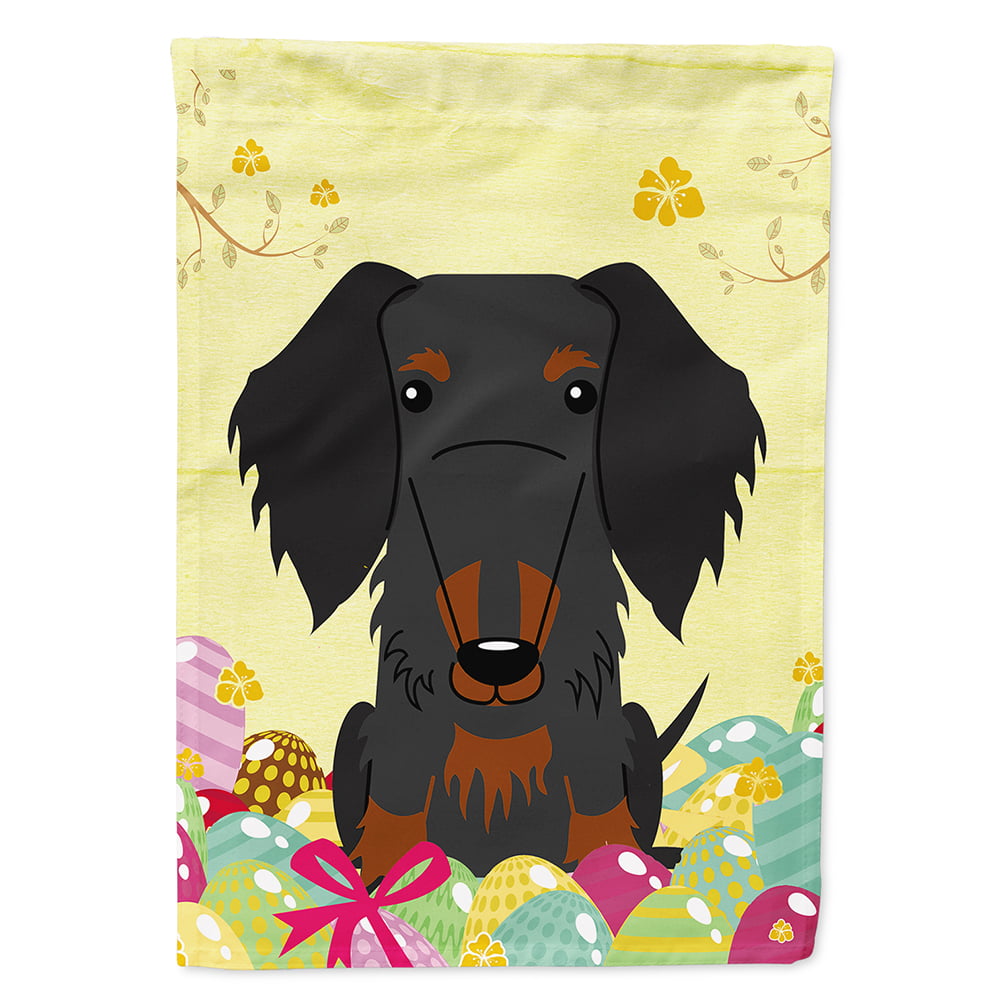 BB6127CHF Easter Eggs Wire Haired Dachshund Black Tan Flag Canvas House Size