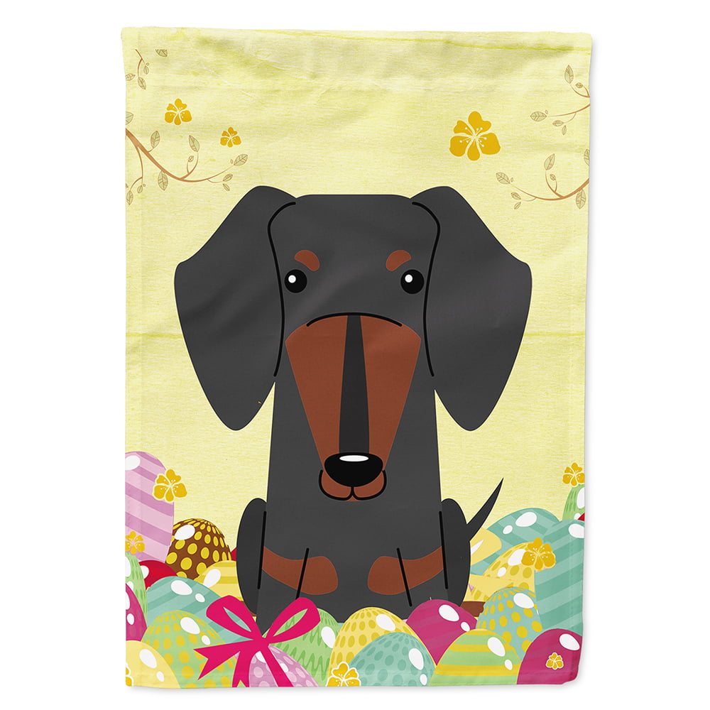 BB6132CHF Easter Eggs Dachshund Black Tan Flag Canvas House Size