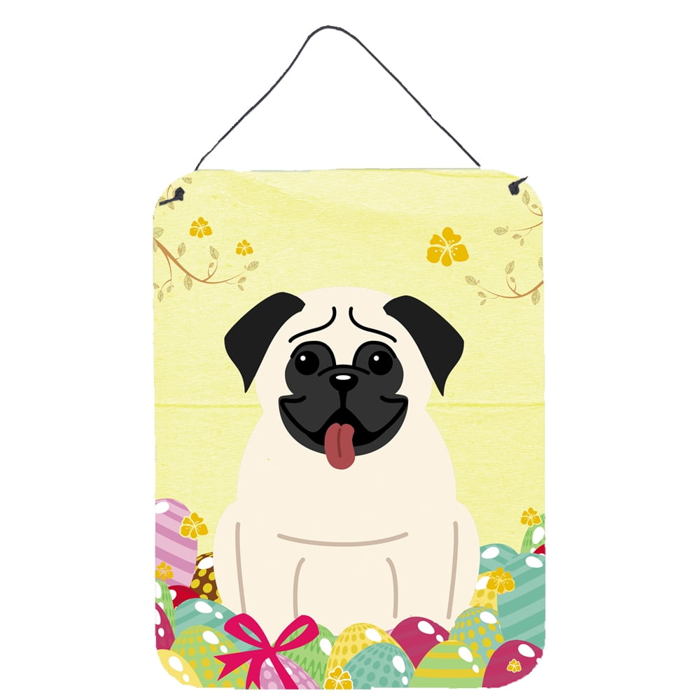 Easter Eggs Pug Cream Wall or Door Hanging Prints