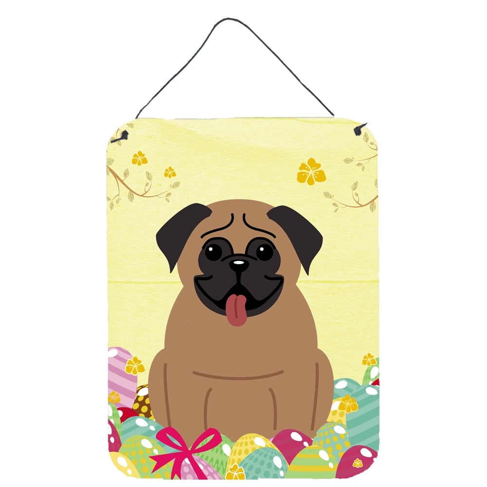 Easter Eggs Pug Brown Wall or Door Hanging Prints