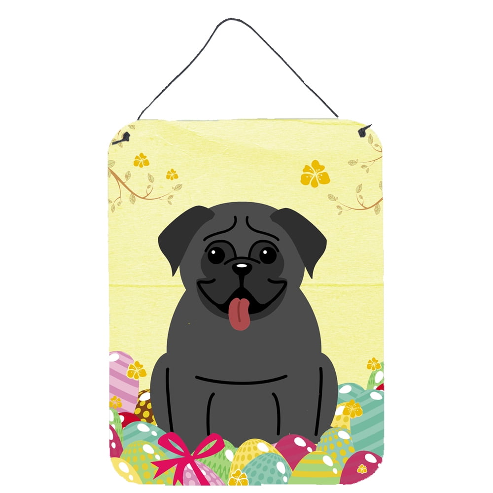 Easter Eggs Pug Black Wall or Door Hanging Prints