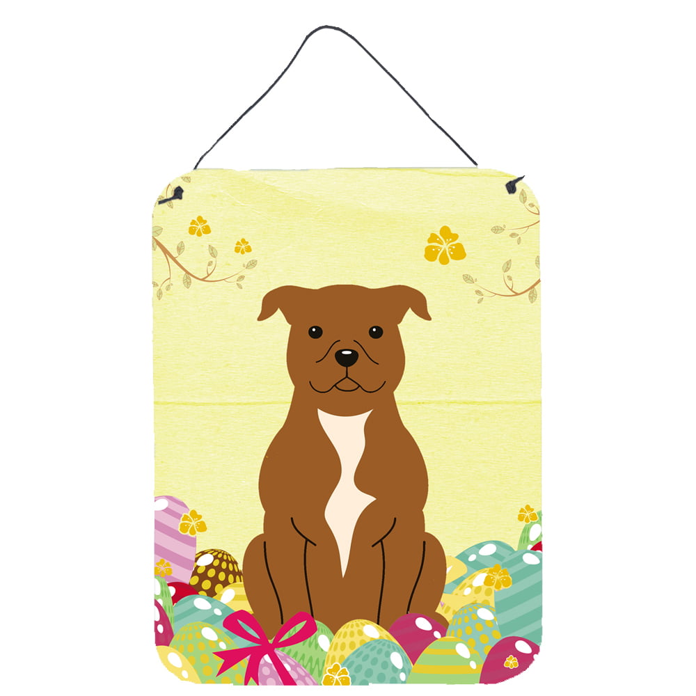 Easter Eggs Staffordshire Bull Terrier Brown Wall or Door Hanging Prints
