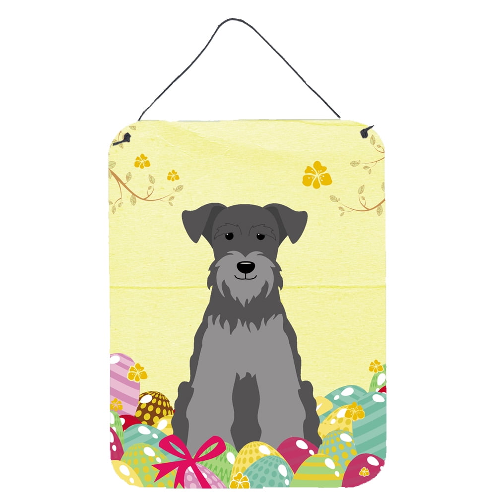 BB6052DS1216 Easter Eggs Miniature Schanuzer Black Silver Wall or Door Hanging Prints
