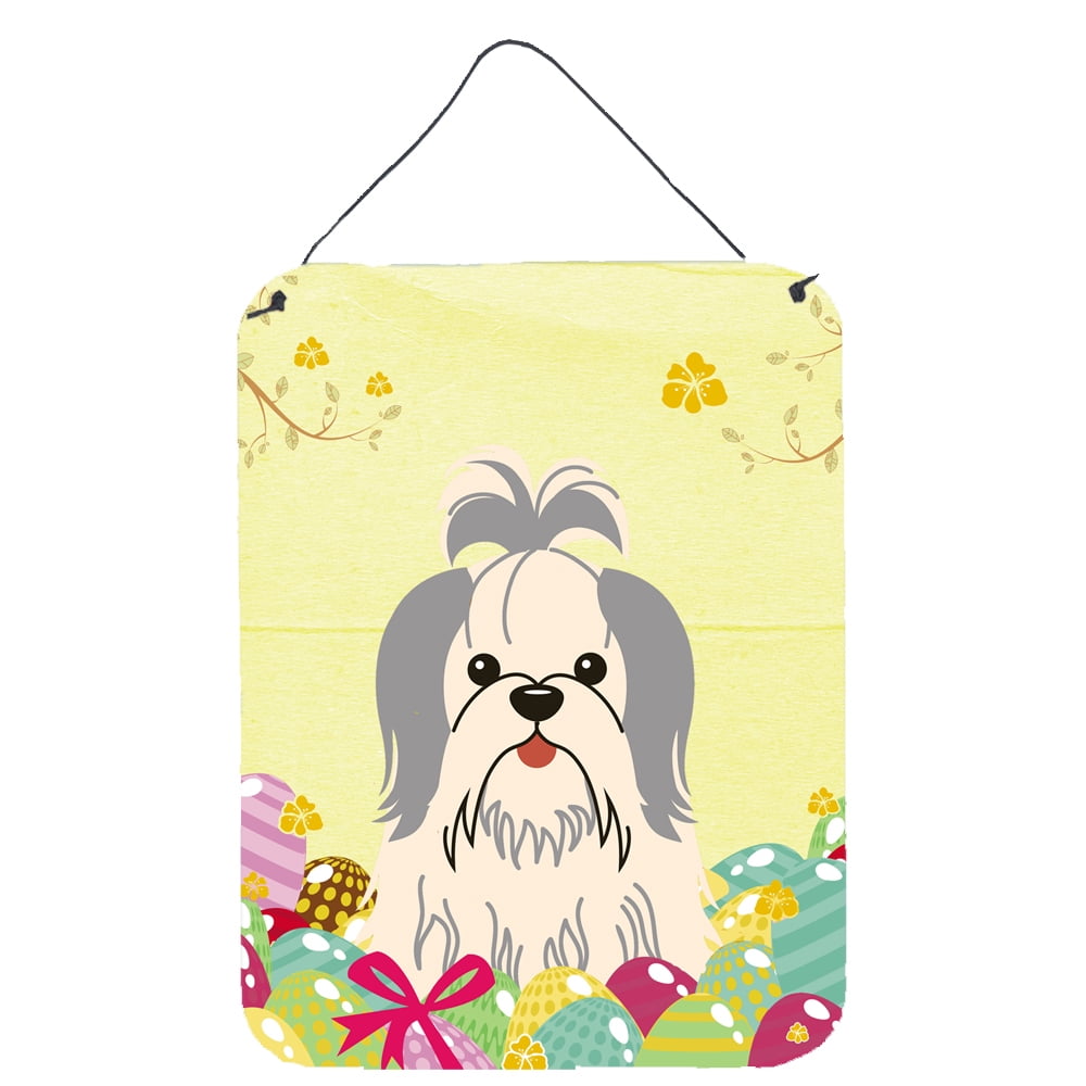 Easter Eggs Shih Tzu Silver White Wall or Door Hanging Prints