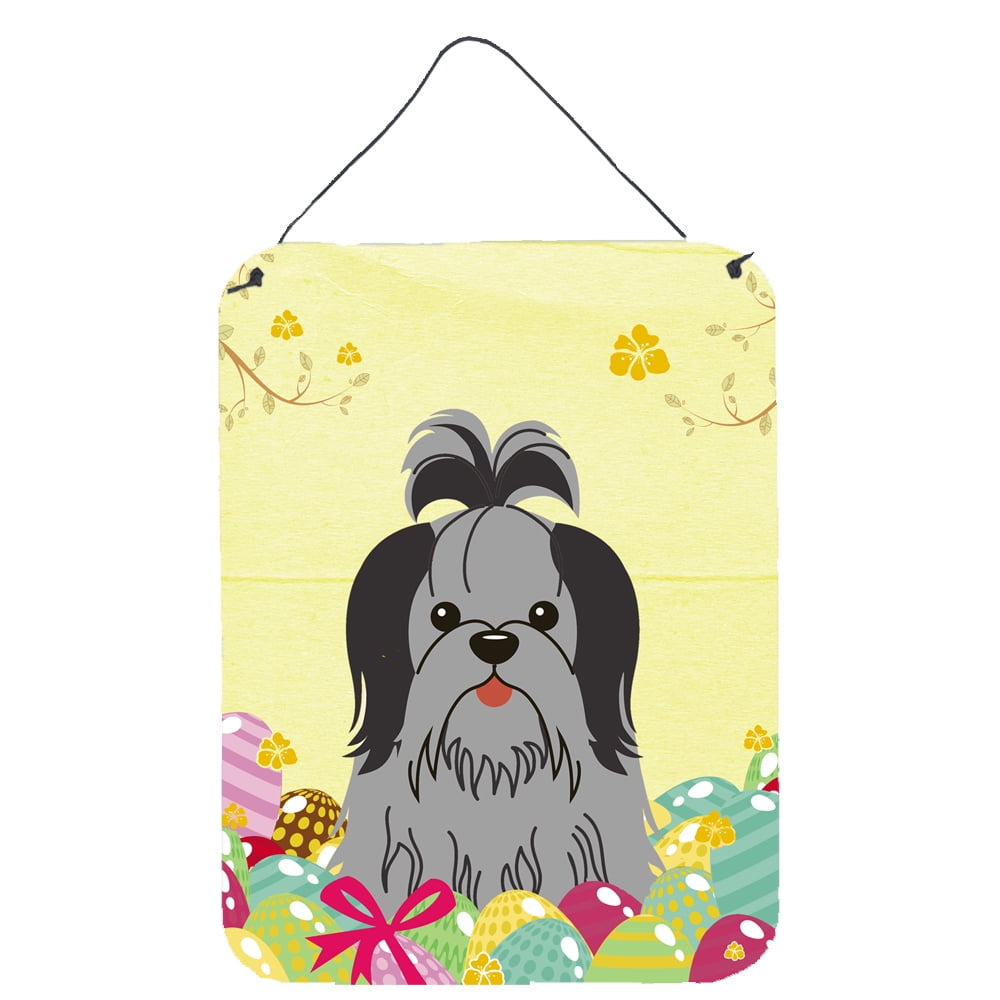 Easter Eggs Shih Tzu Black Silver Wall or Door Hanging Prints