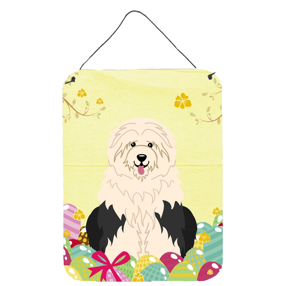 BB6096DS1216 Easter Eggs Old English Sheepdog Wall or Door Hanging Prints