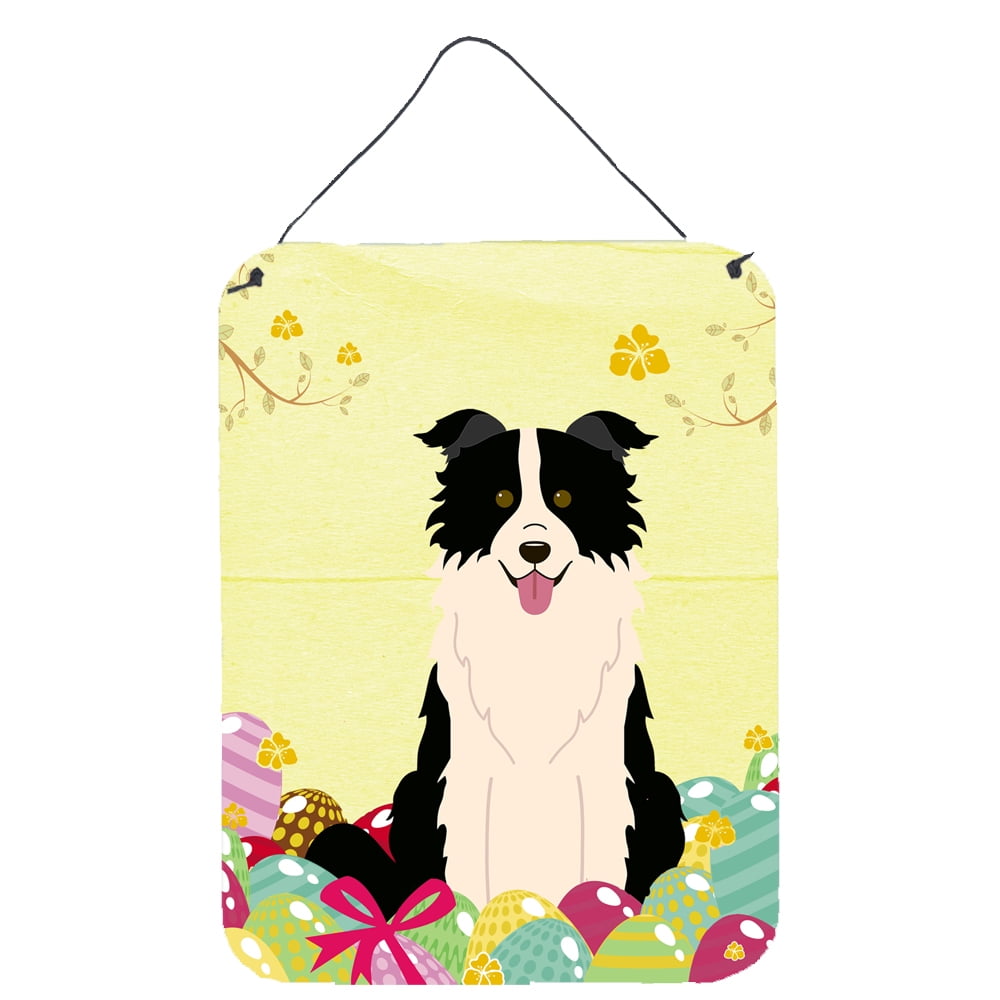 Easter Eggs Border Collie Black White Wall or Door Hanging Prints