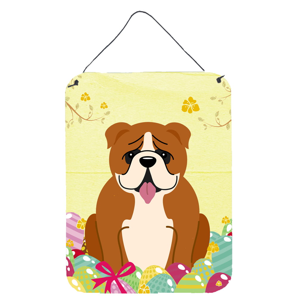 Easter Eggs English Bulldog Red White Wall or Door Hanging Prints