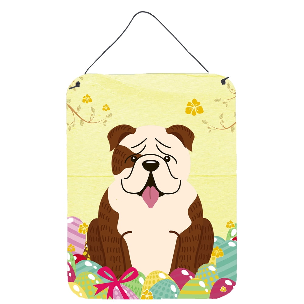 Easter Eggs English Bulldog Brindle White Wall or Door Hanging Prints