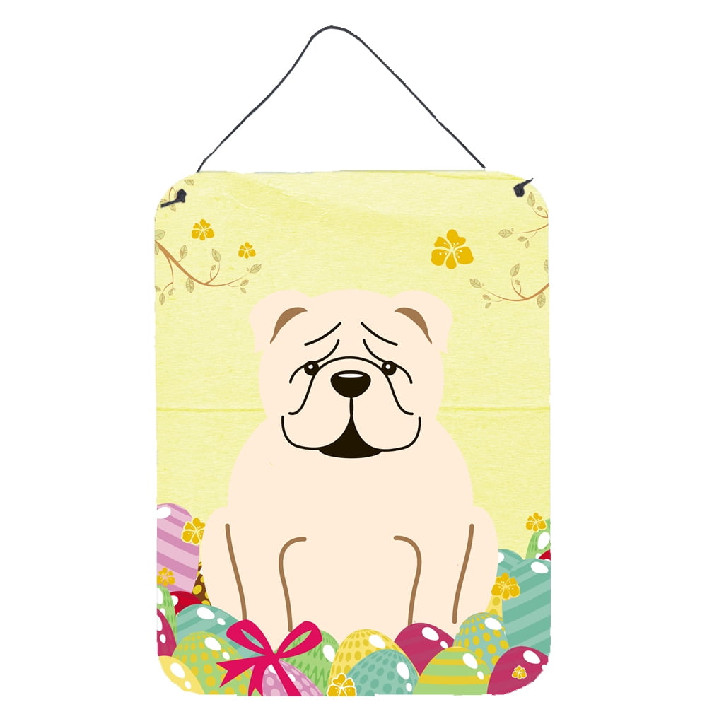 Easter Eggs English Bulldog White Wall or Door Hanging Prints