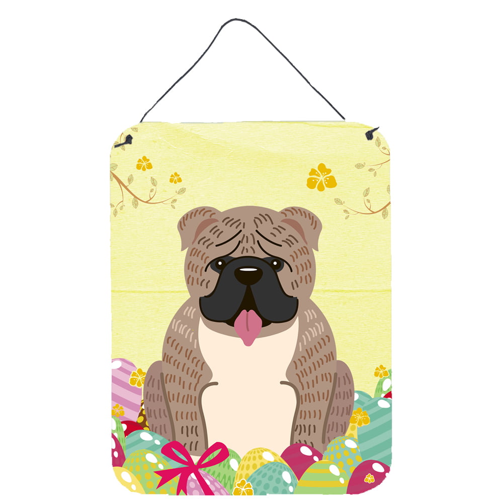 Easter Eggs English Bulldog Grey Brindle Wall or Door Hanging Prints