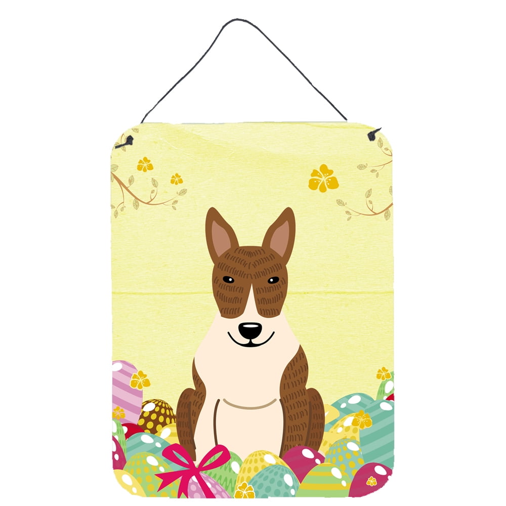 Easter Eggs Bull Terrier Brindle Wall or Door Hanging Prints