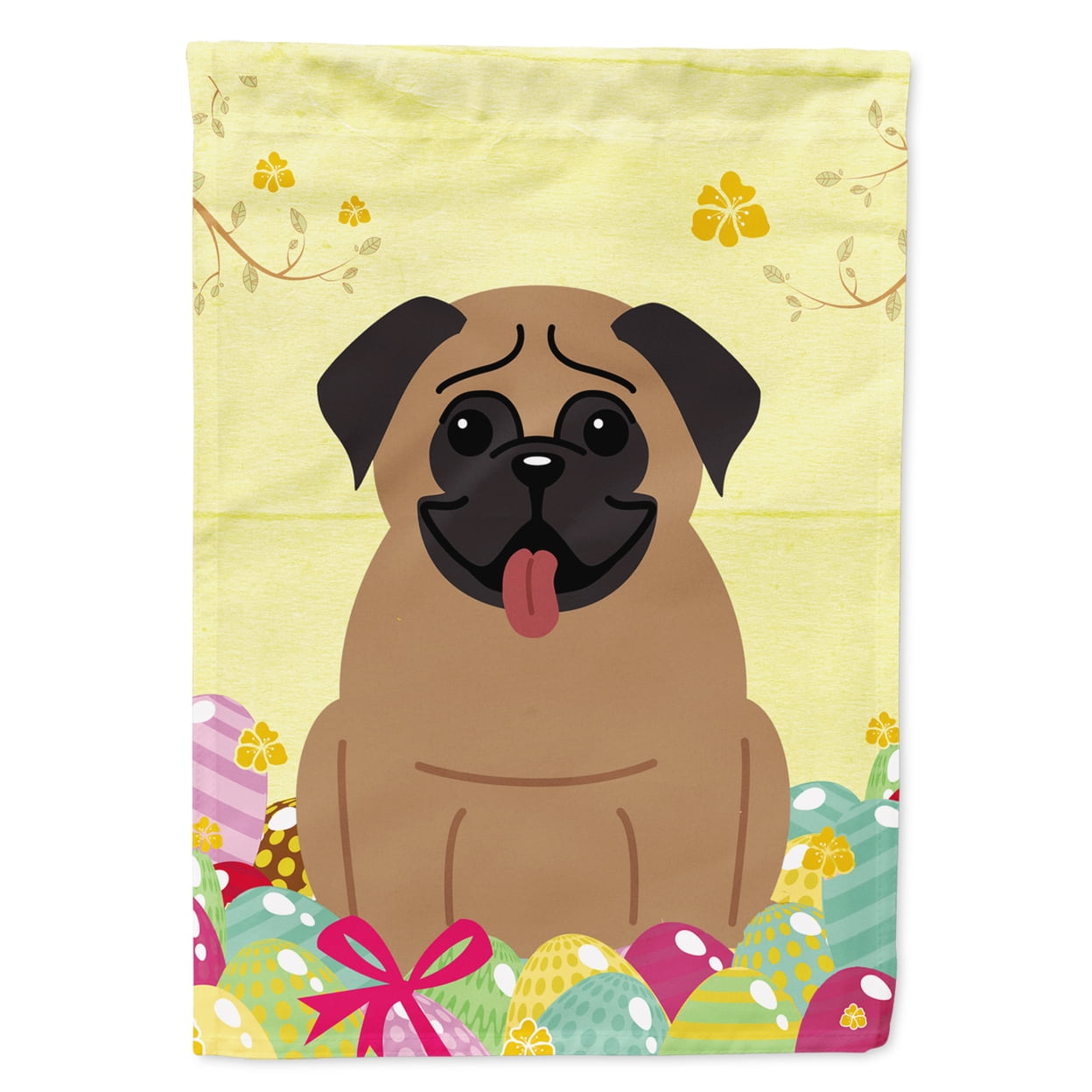 BB6005GF Easter Eggs Pug Brown Garden Size Flag