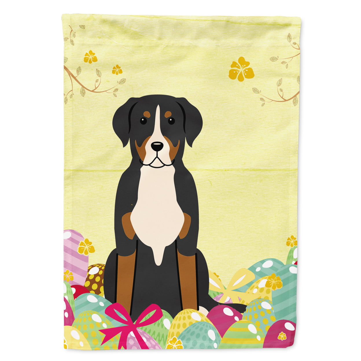 BB6037GF Easter Eggs Greater Swiss Mountain Dog Garden Size Flag