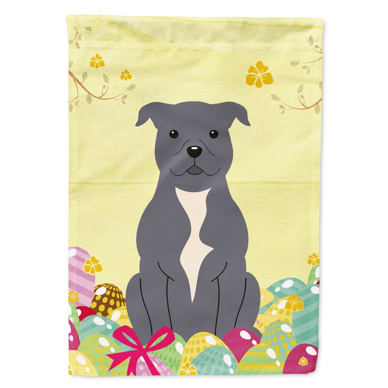 BB6046GF Easter Eggs Staffordshire Bull Terrier Blue Garden Size Flag