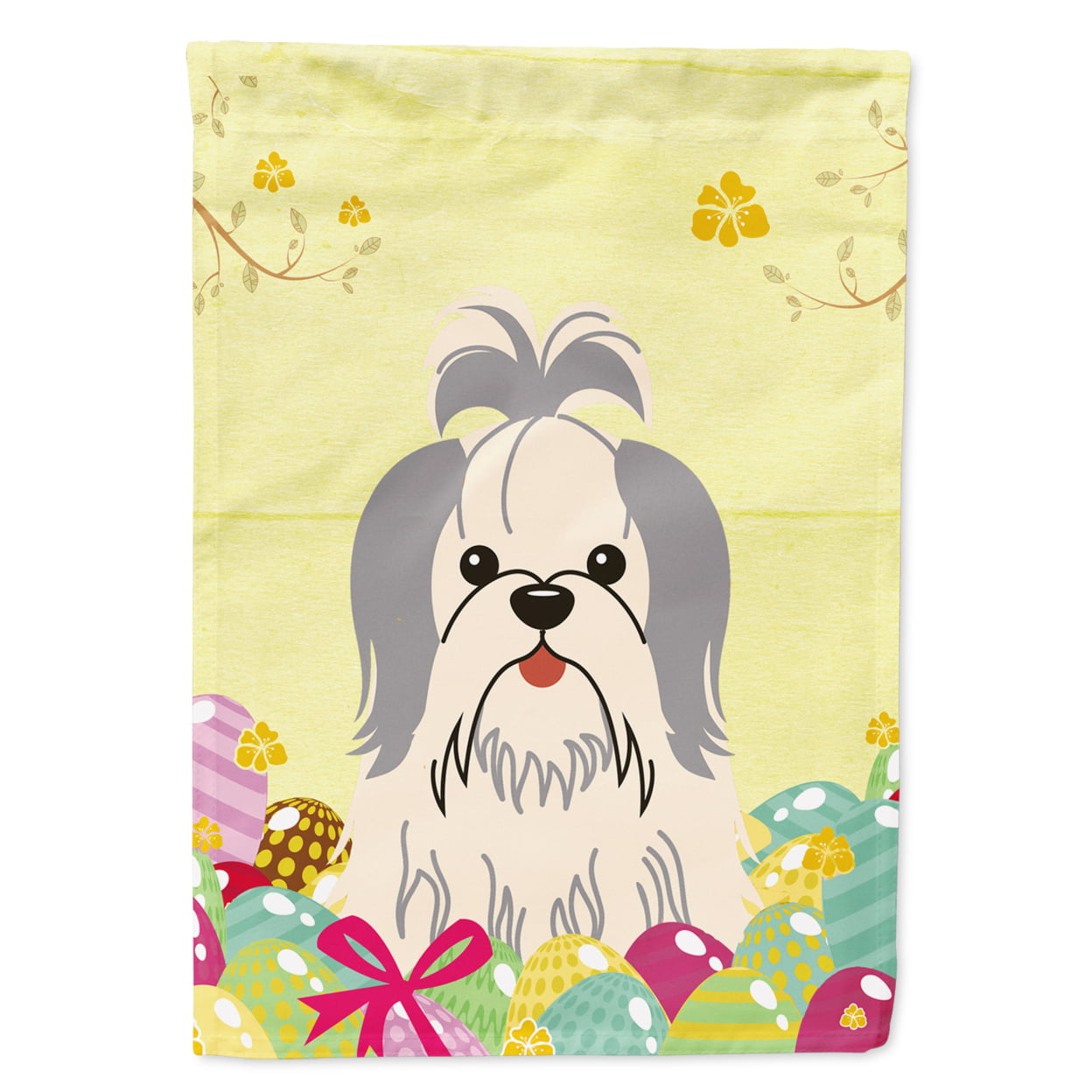 Easter Eggs Shih Tzu Silver White Garden Size Flag