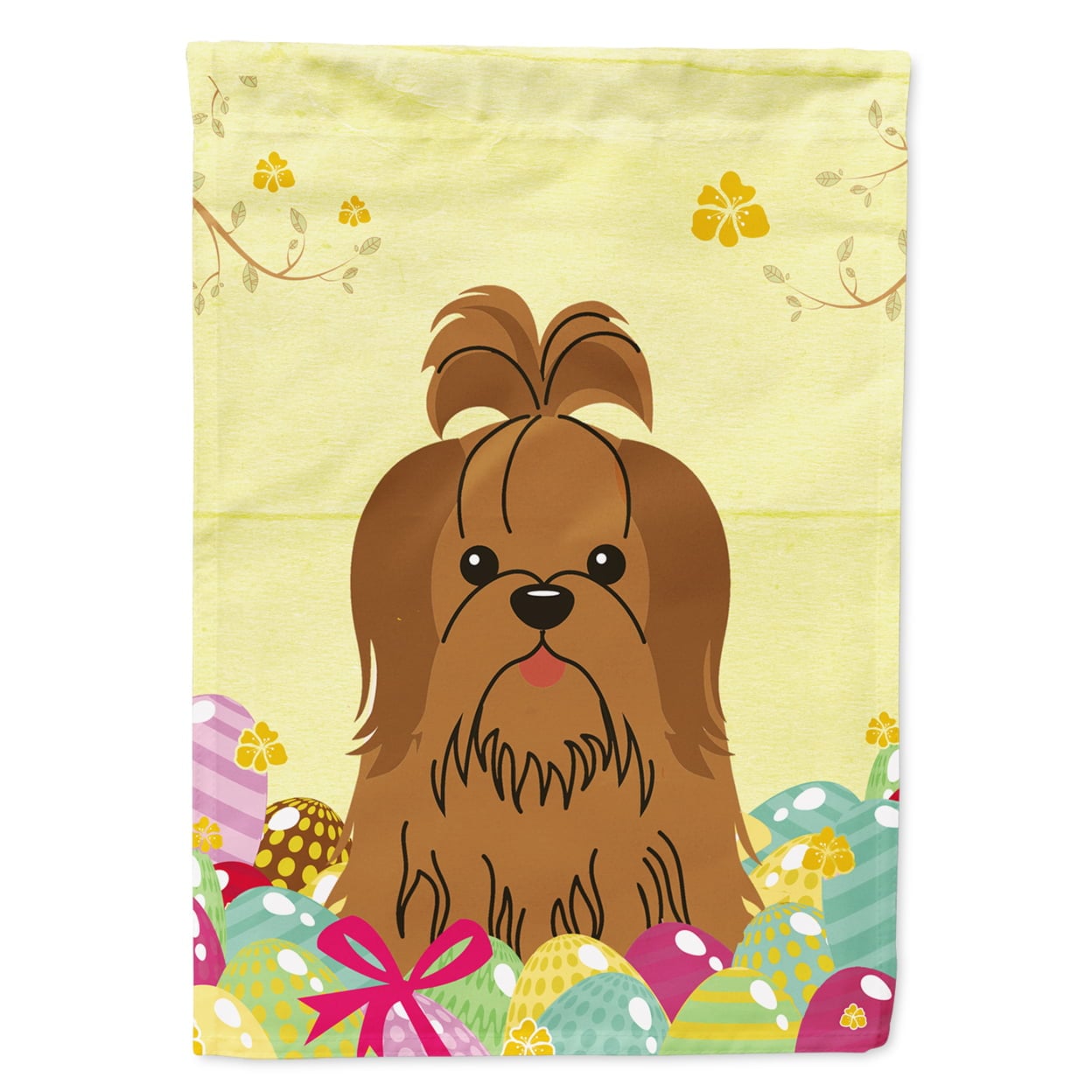 BB6086GF Easter Eggs Shih Tzu Silver Chocolate Garden Size Flag