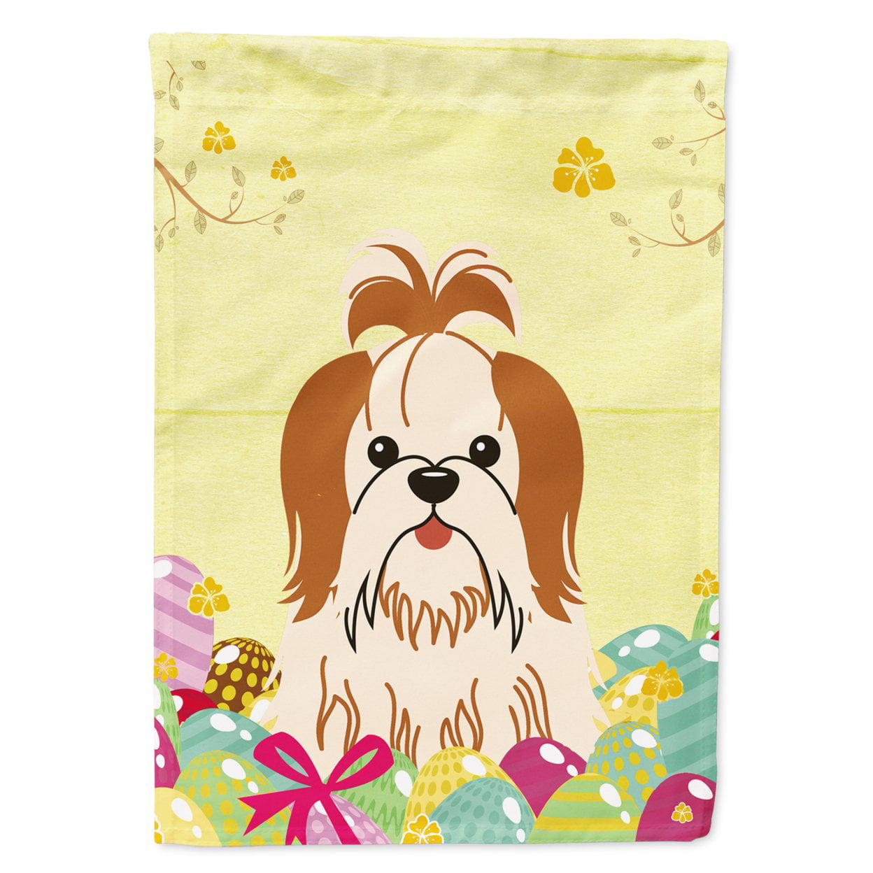BB6087GF Easter Eggs Shih Tzu Red White Garden Size Flag
