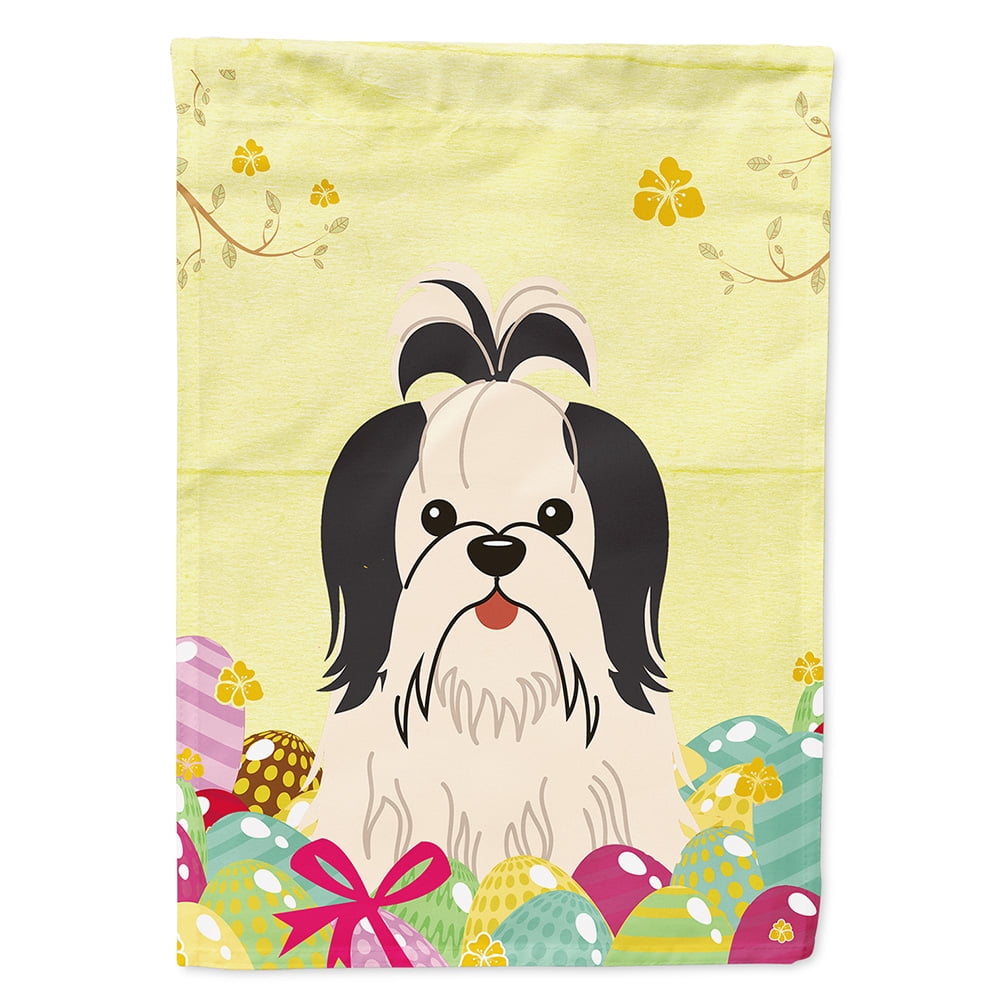 BB6088GF Easter Eggs Shih Tzu Black White Garden Size Flag